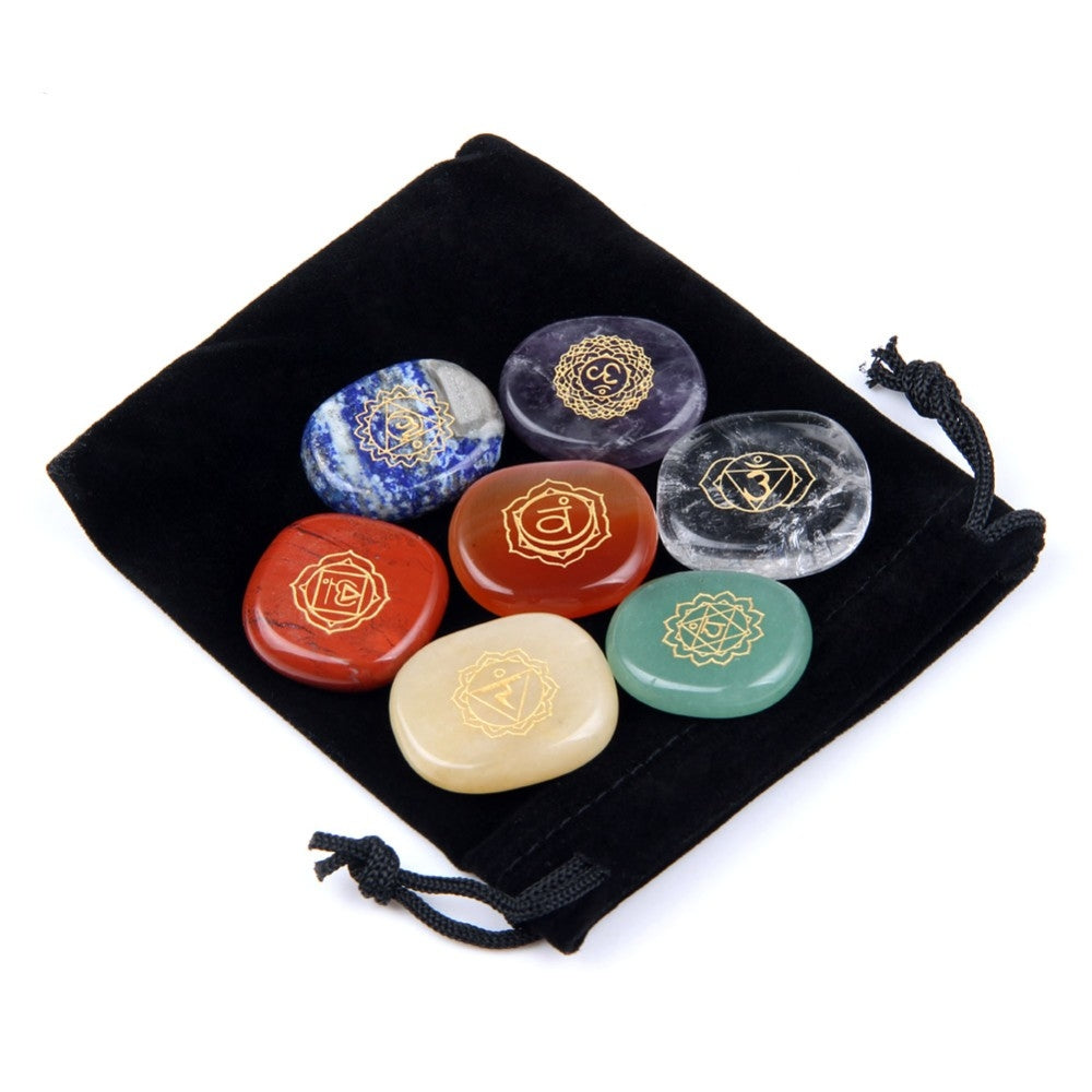 7 Chakra Stones Set Natural Palm Stone