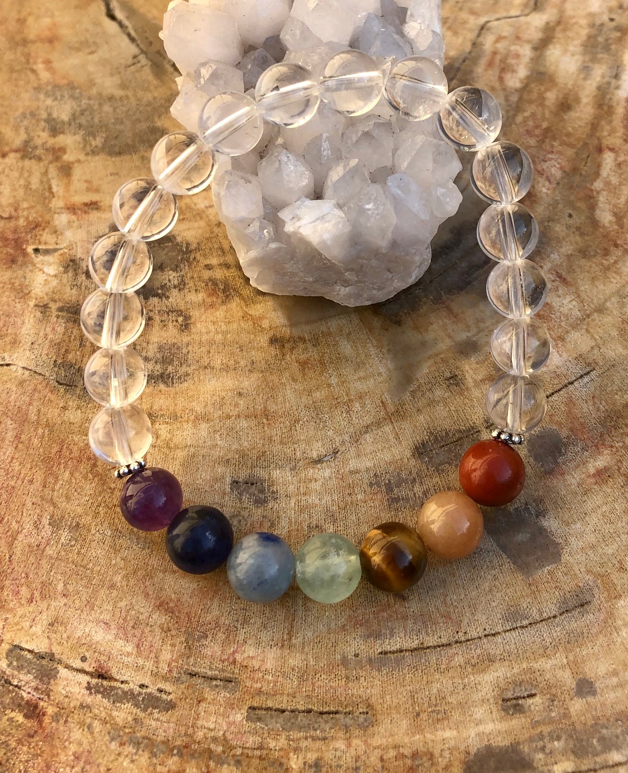 Chakra & Crystal Quartz Stretch Bracelet - Handmade with Natural Stones