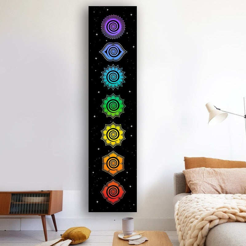 Rainbow Chakras Tapestry Buddhism Yoga Cosmic Energy Centers meditation Tapestries black Wall Hanging Bedroom Dorm Home Decor