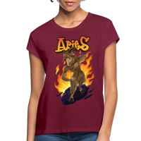 Thumbnail for Women's Aries Narihndrab Relaxed Fit T-Shirt - burgundy