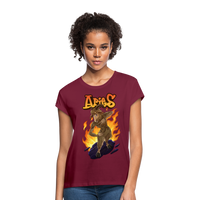 Thumbnail for Women's Aries Narihndrab Relaxed Fit T-Shirt - burgundy