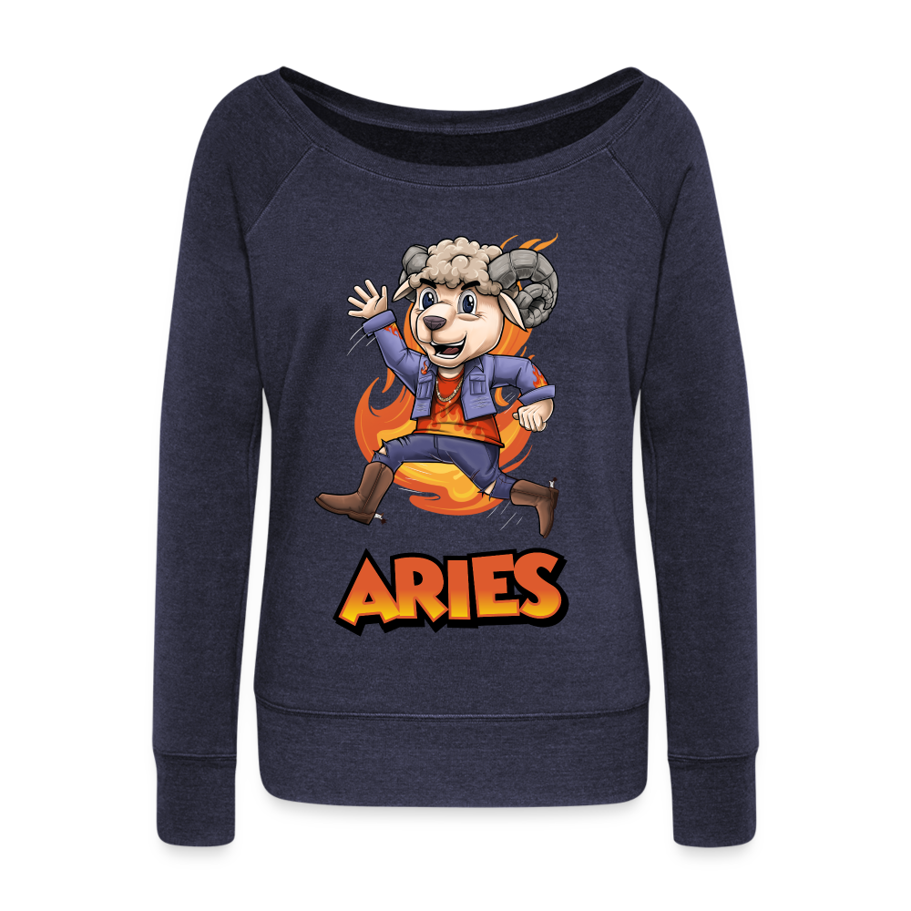 Women's Playful Aries Wideneck Sweatshirt - melange navy