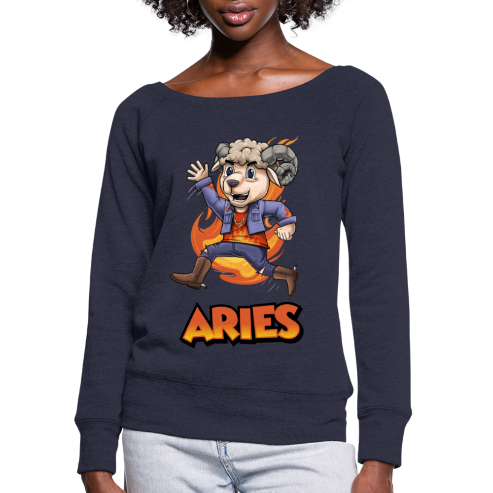 Women's Playful Aries Wideneck Sweatshirt - melange navy