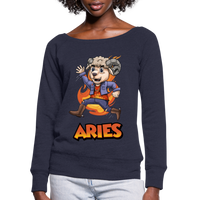 Thumbnail for Women's Playful Aries Wideneck Sweatshirt - melange navy