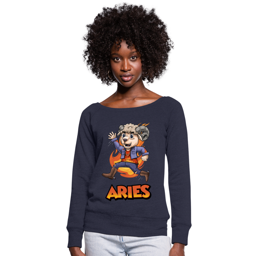 Women's Playful Aries Wideneck Sweatshirt - melange navy