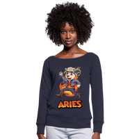 Thumbnail for Women's Playful Aries Wideneck Sweatshirt - melange navy