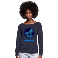 Thumbnail for Women's Aquarius Wideneck Sweatshirt - melange navy