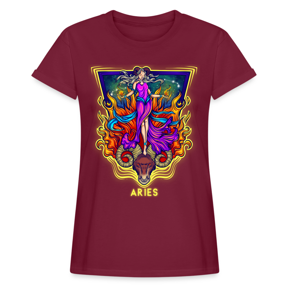 Women's Cosmic Aries Relaxed Fit T-Shirt - burgundy