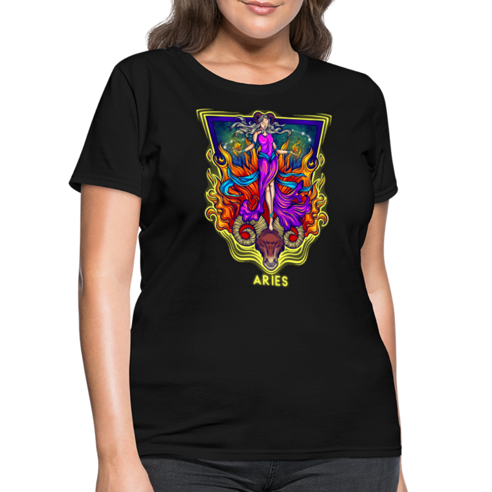 Women's Cosmic Aries Design T-Shirt - black