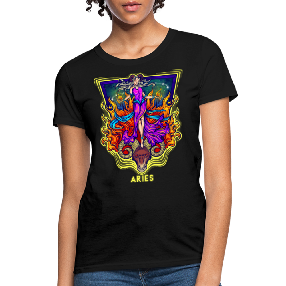 Women's Cosmic Aries Design T-Shirt - black