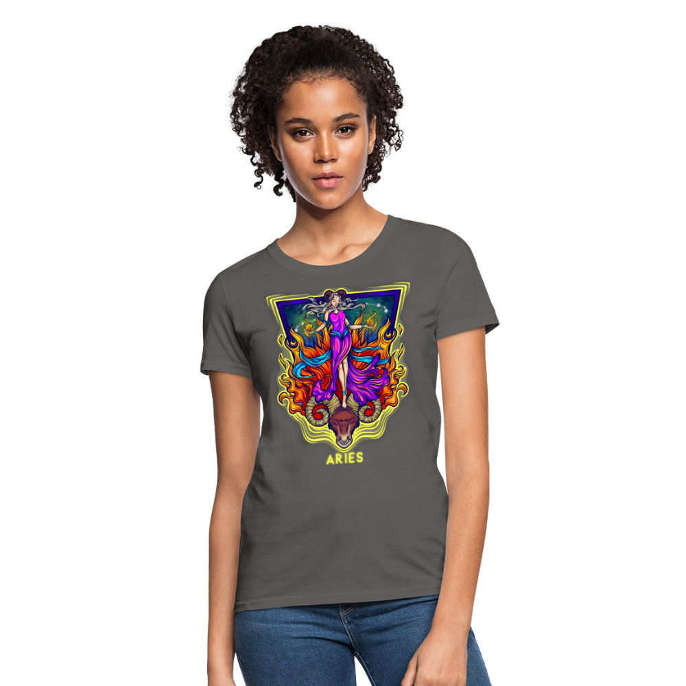 Women's Cosmic Aries Design T-Shirt - charcoal