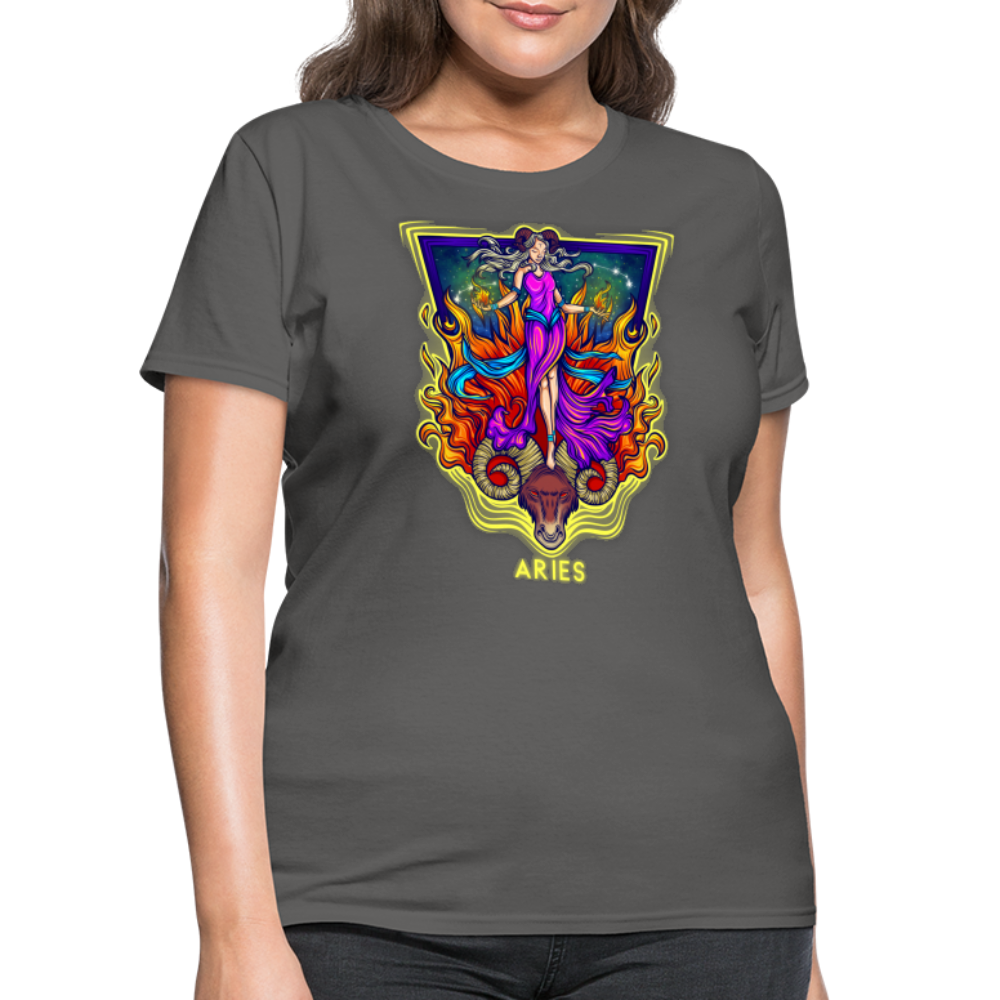 Women's Cosmic Aries Design T-Shirt - charcoal