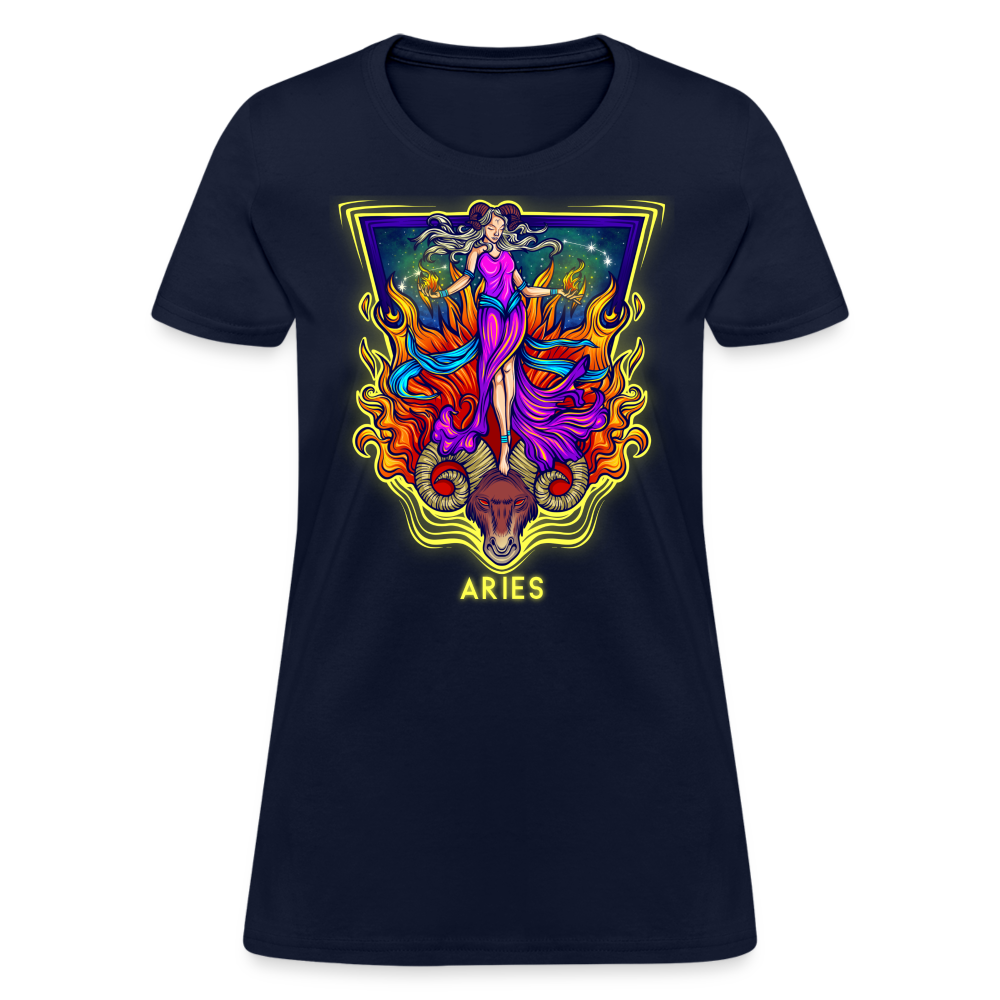 Women's Cosmic Aries Design T-Shirt - navy