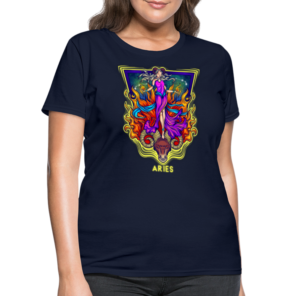 Women's Cosmic Aries Design T-Shirt - navy