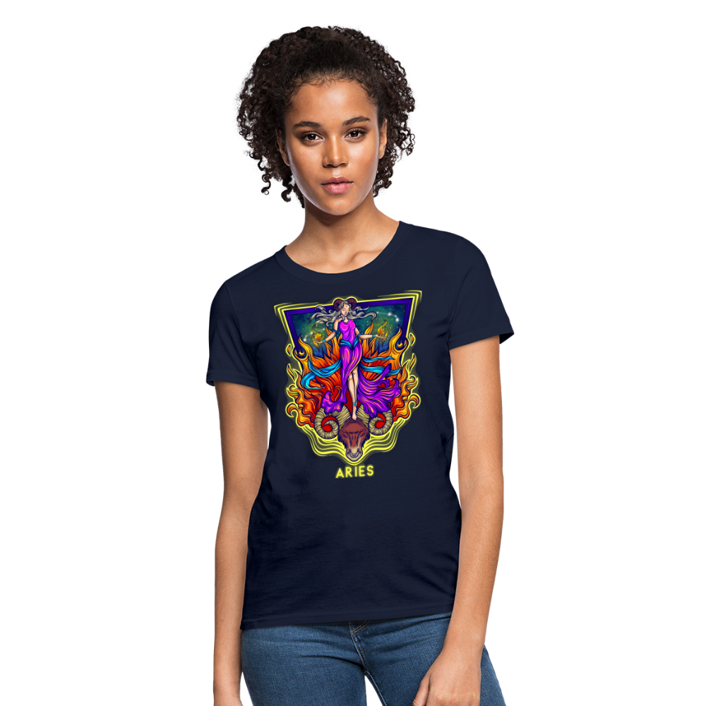 Women's Cosmic Aries Design T-Shirt - navy