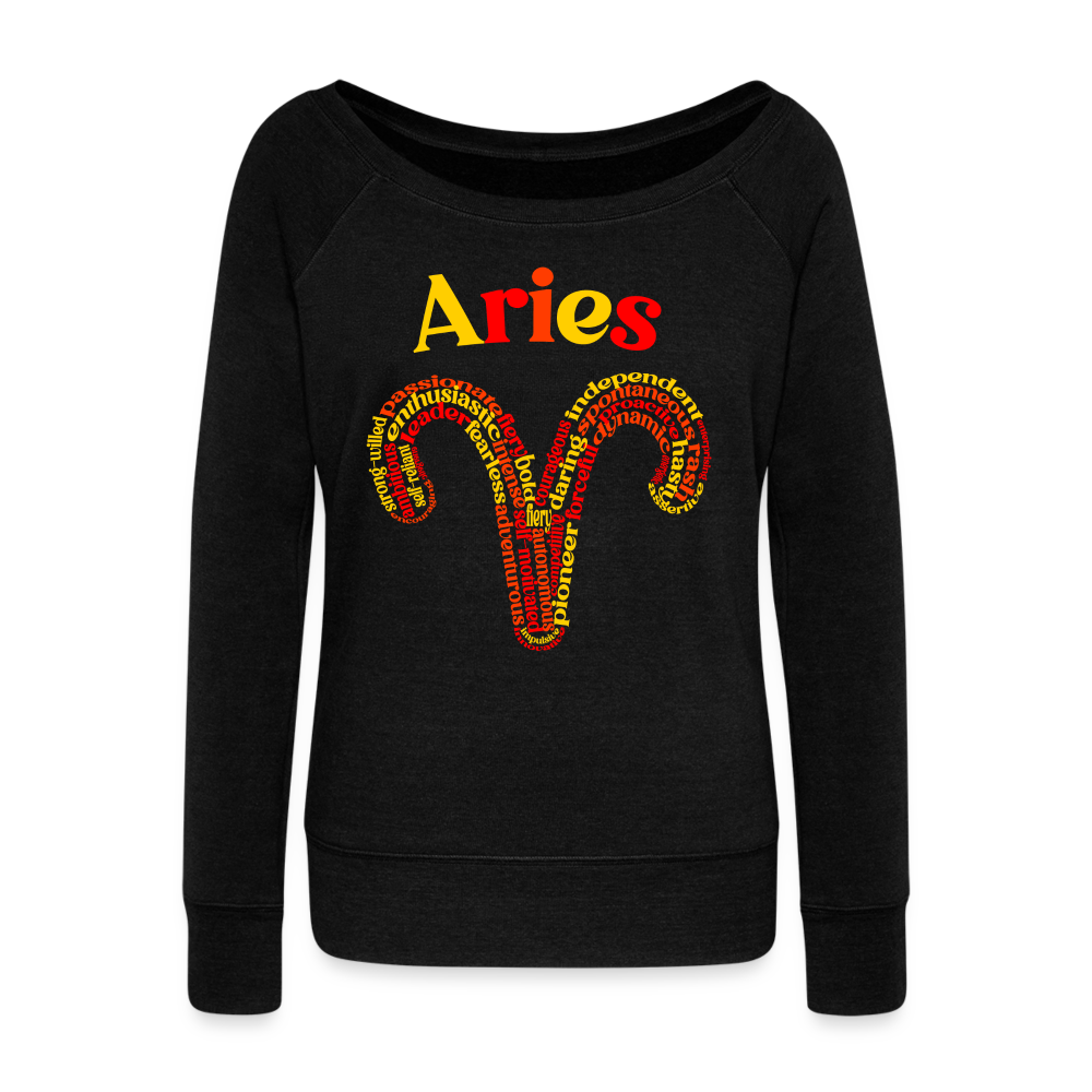 Women's Power Words Aries Wideneck Sweatshirt - black