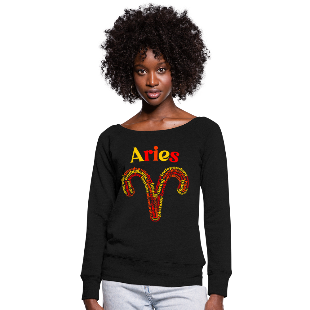 Women's Power Words Aries Wideneck Sweatshirt - black