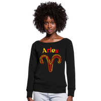 Thumbnail for Women's Power Words Aries Wideneck Sweatshirt - black