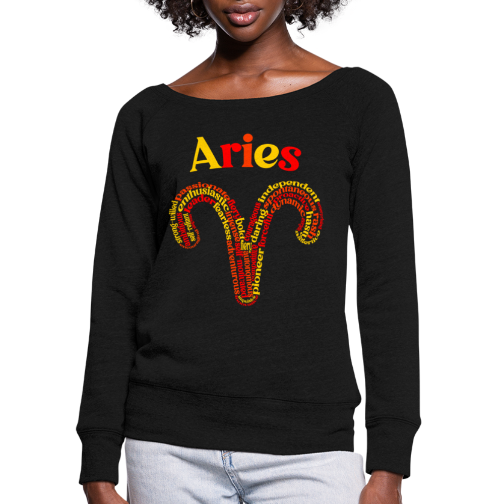 Women's Power Words Aries Wideneck Sweatshirt - black