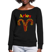 Thumbnail for Women's Power Words Aries Wideneck Sweatshirt - black