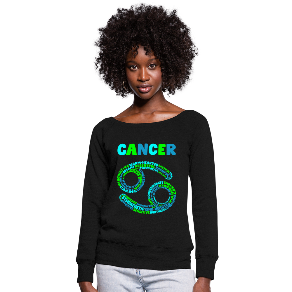 Women's Power Words Cancer Wideneck Sweatshirt - black