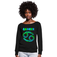 Thumbnail for Women's Power Words Cancer Wideneck Sweatshirt - black