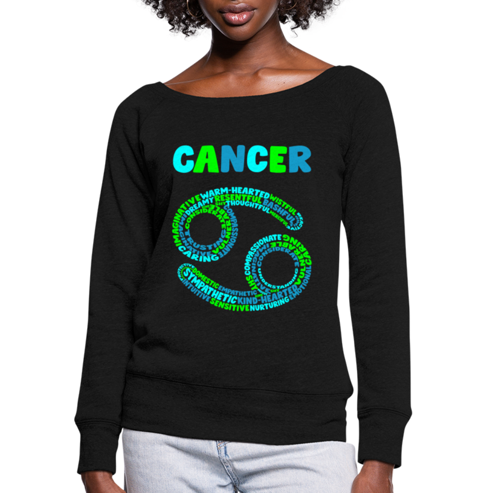 Women's Power Words Cancer Wideneck Sweatshirt - black