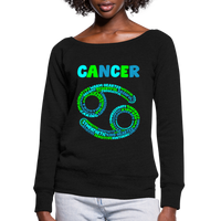 Thumbnail for Women's Power Words Cancer Wideneck Sweatshirt - black