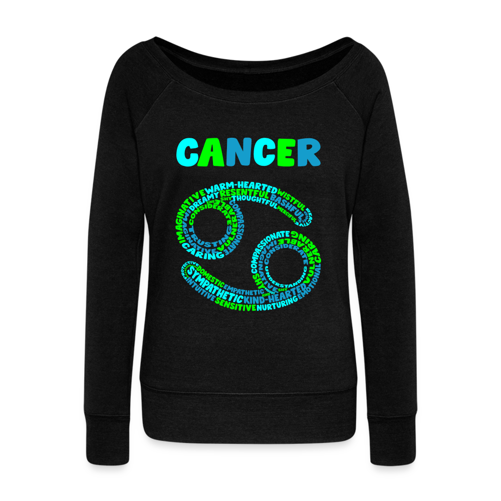 Women's Power Words Cancer Wideneck Sweatshirt - black