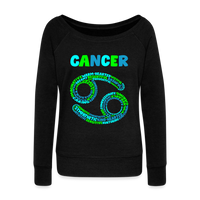 Thumbnail for Women's Power Words Cancer Wideneck Sweatshirt - black