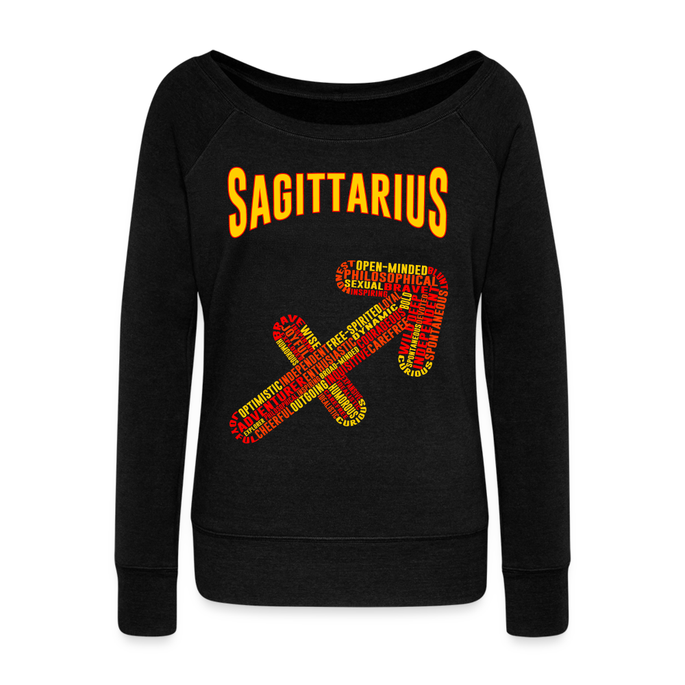 Women's Power Words Sagittarius Wideneck Sweatshirt - black