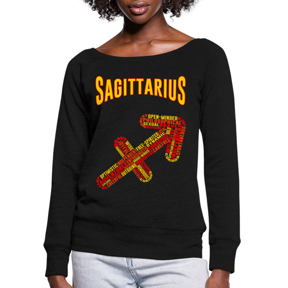 Women's Power Words Sagittarius Wideneck Sweatshirt - black