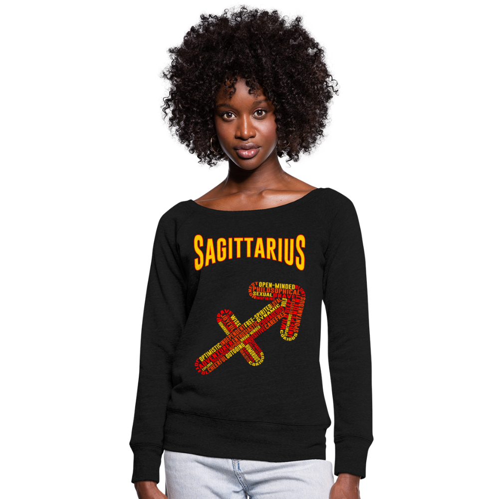 Women's Power Words Sagittarius Wideneck Sweatshirt - black