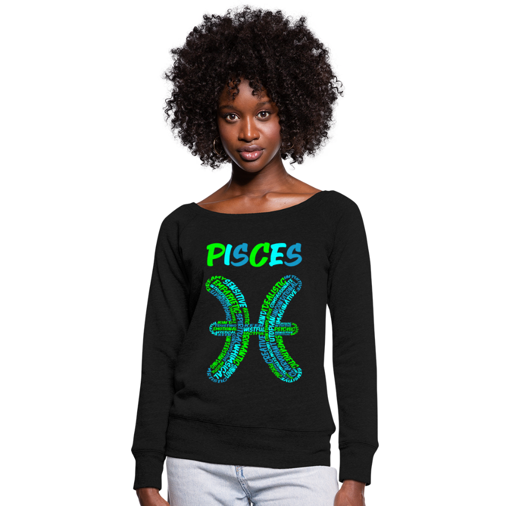 Women's Power Words Pisces Wideneck Sweatshirt - black