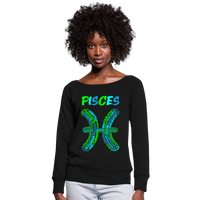 Thumbnail for Women's Power Words Pisces Wideneck Sweatshirt - black