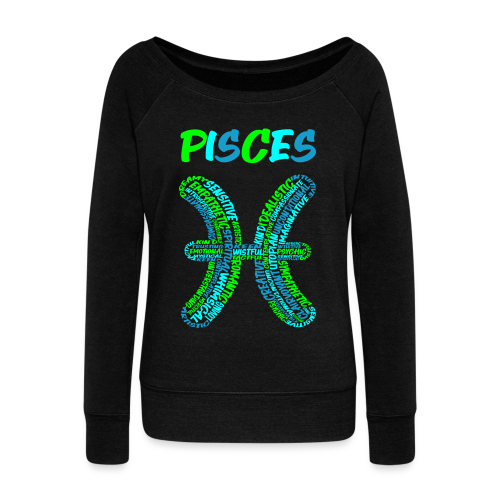 Women's Power Words Pisces Wideneck Sweatshirt - black