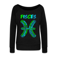 Thumbnail for Women's Power Words Pisces Wideneck Sweatshirt - black