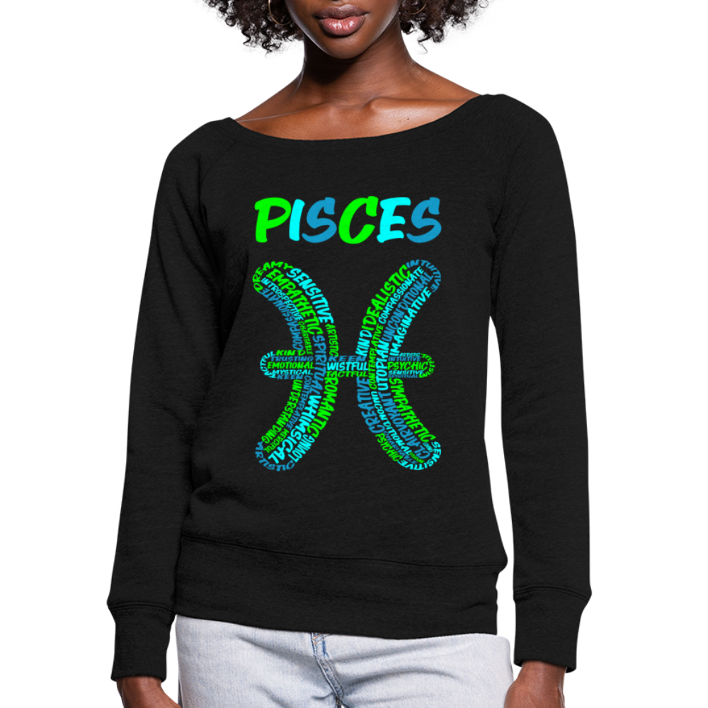 Women's Power Words Pisces Wideneck Sweatshirt - black