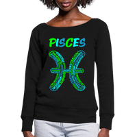 Thumbnail for Women's Power Words Pisces Wideneck Sweatshirt - black