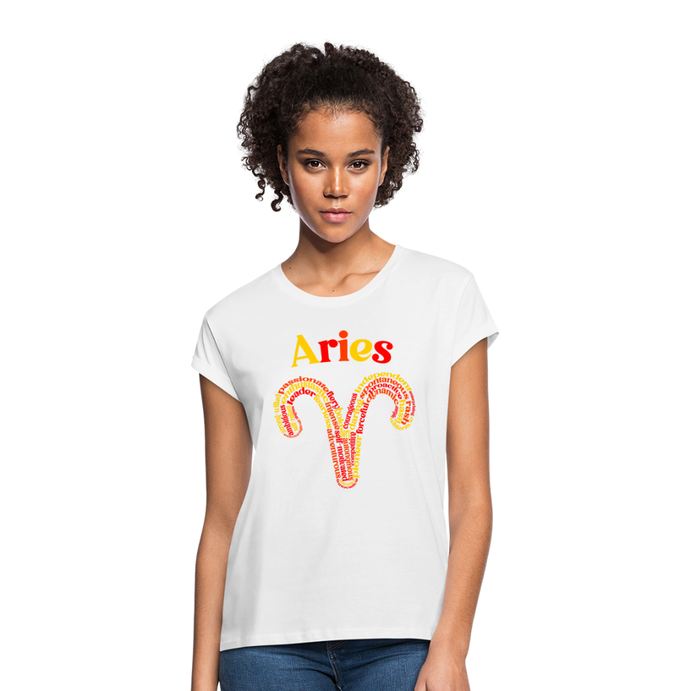 Women's Power Words Aries Relaxed Fit T-Shirt - white